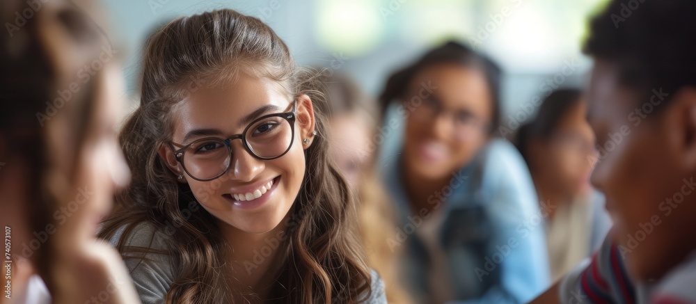 A joyful girl with a radiant smile captivating the attention of onlookers A joyful girl with a radiant smile captivating the attention of onlookers
