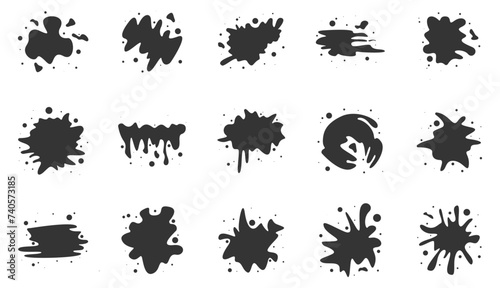 Black paint blots concept collection of vector icons, Cartoon paint splatters and ink splashes, editable eps 10 vector illustration