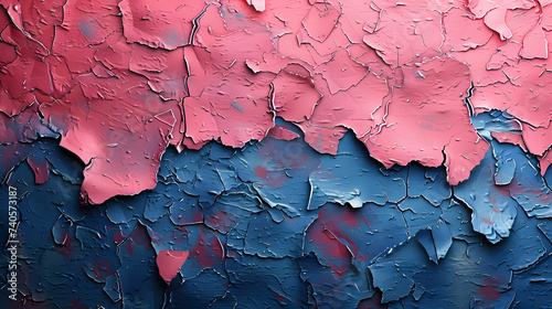 Vibrant Cracked Paint Texture: Red and Blue Peeling Layers for Artistic Backgrounds