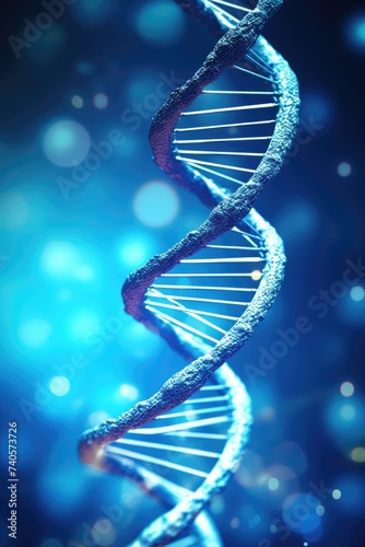 Detailed view of DNA spiral on a blue backdrop. Suitable for scientific and medical concepts