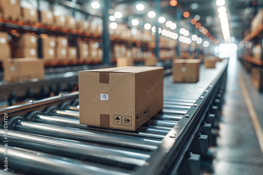 Distribution warehouse destination identification line. The cardboard flows on a machine line and is separated. Logistics and warehouse concept. Distribution warehouse destination identification line. The cardboard flows on a machine line and is separated. Logistics and warehouse concept.