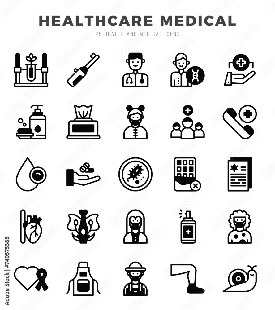 HEALTHCARE MEDICAL Icons bundle. Lineal Fill style Icons. Vector illustration. - obrazy, fototapety, plakaty 