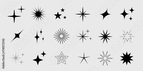 Set of star shapes. Retro futuristic sparkle icons collection. Vector set of Y2K style. © Bulgakova Kristina