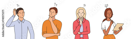 Thinking character. The concept of complexity of choice. Hand drawn illustration vector design.