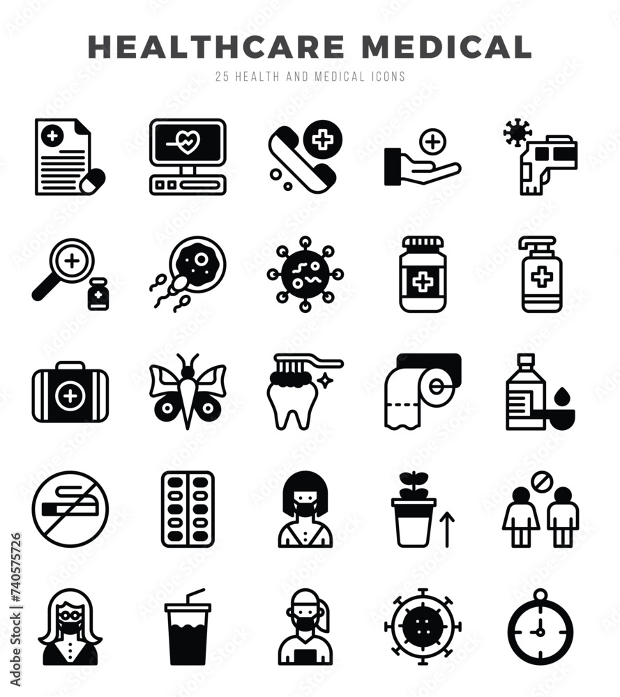 Fototapeta premium HEALTHCARE MEDICAL web icons in Lineal Fill style.
