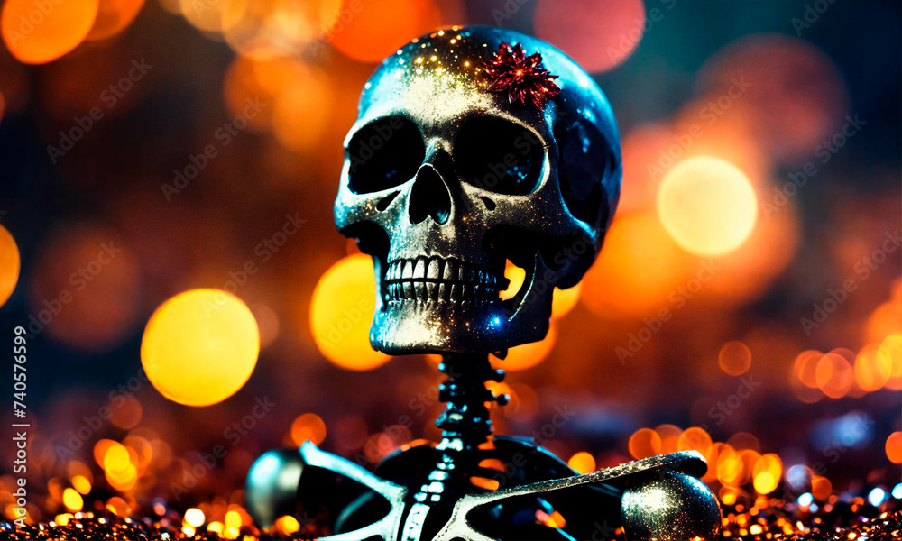 skeleton in a suit on a festive background. Selective focus. skeleton in a suit on a festive background. Selective focus.