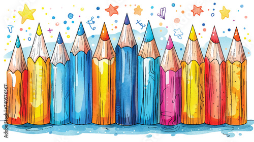 Doodle Pencil Theme, Pen Crayon Cute Vector Background Wallpaper, Social Media Banner, Design Packaging Clip Art Generative Ai