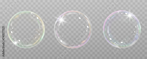 Realistic soap bubbles.Flying bubbles on a transparent background.	