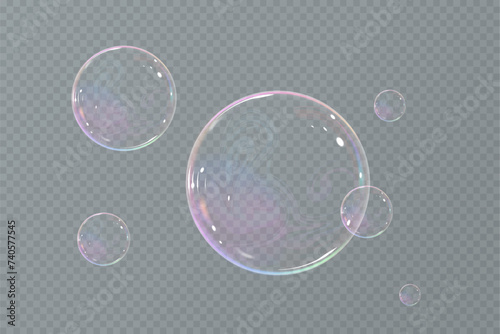 Realistic soap bubbles.Flying bubbles on a transparent background.	