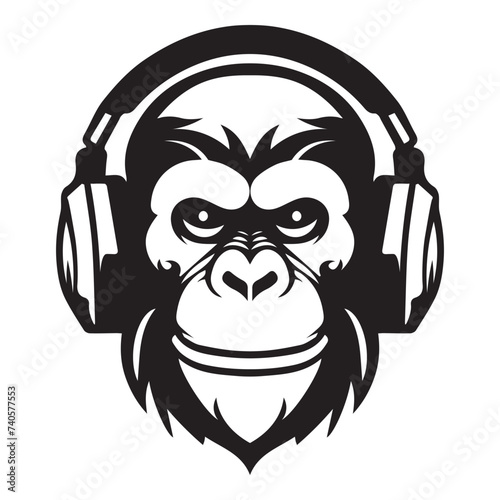 ferocious monkey wearing headphones iconic logo vector illustration