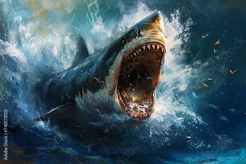 Peinture d'un portrait d'un requin dans l'océan » IA générative photo