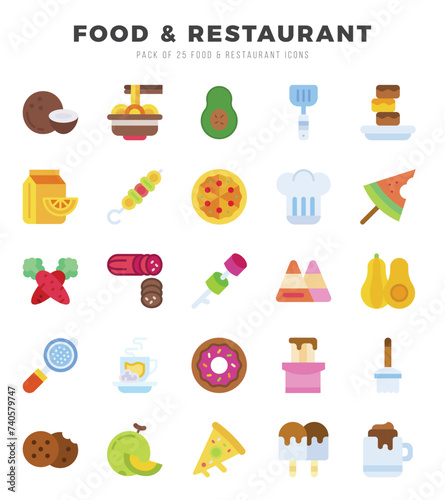 Food and Restaurant icons Pack. Flat icons set. Food and Restaurant collection set.