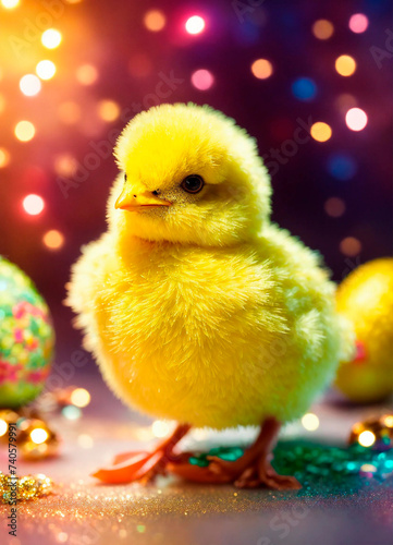 chicken on neon festive background. Selective focus. © Erik