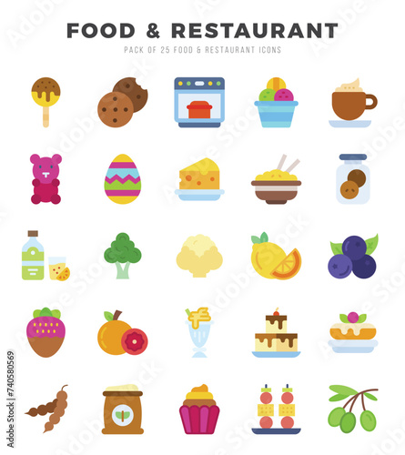 Fototapeta Naklejka Na Ścianę i Meble -  Food and Restaurant Flat icons collection. 25 icon set in a Flat design.