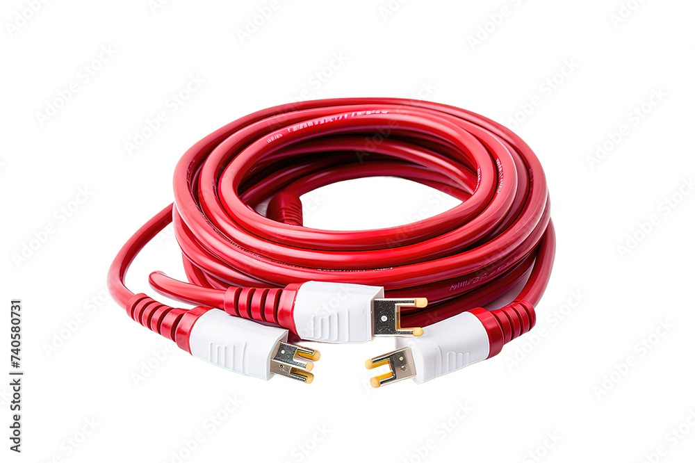 Coiled Red USB C lightning charging cable. Red USB isolated on PNG Background. Generative Ai. Coiled Red USB C lightning charging cable. Red USB isolated on PNG Background. Generative Ai.