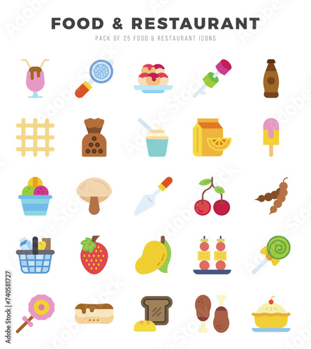 Set of Food and Restaurant icons in Flat style. Flat Icons symbol collection.