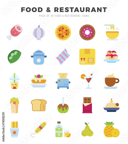 Food and Restaurant web icons in Flat style.