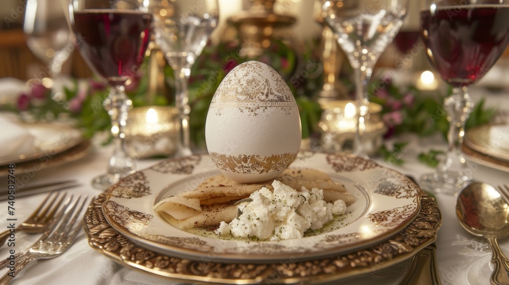 Passover egg on seder plate showcasing colors and significance of symbolic egg in seder tradition Passover egg on seder plate showcasing colors and significance of symbolic egg in seder tradition