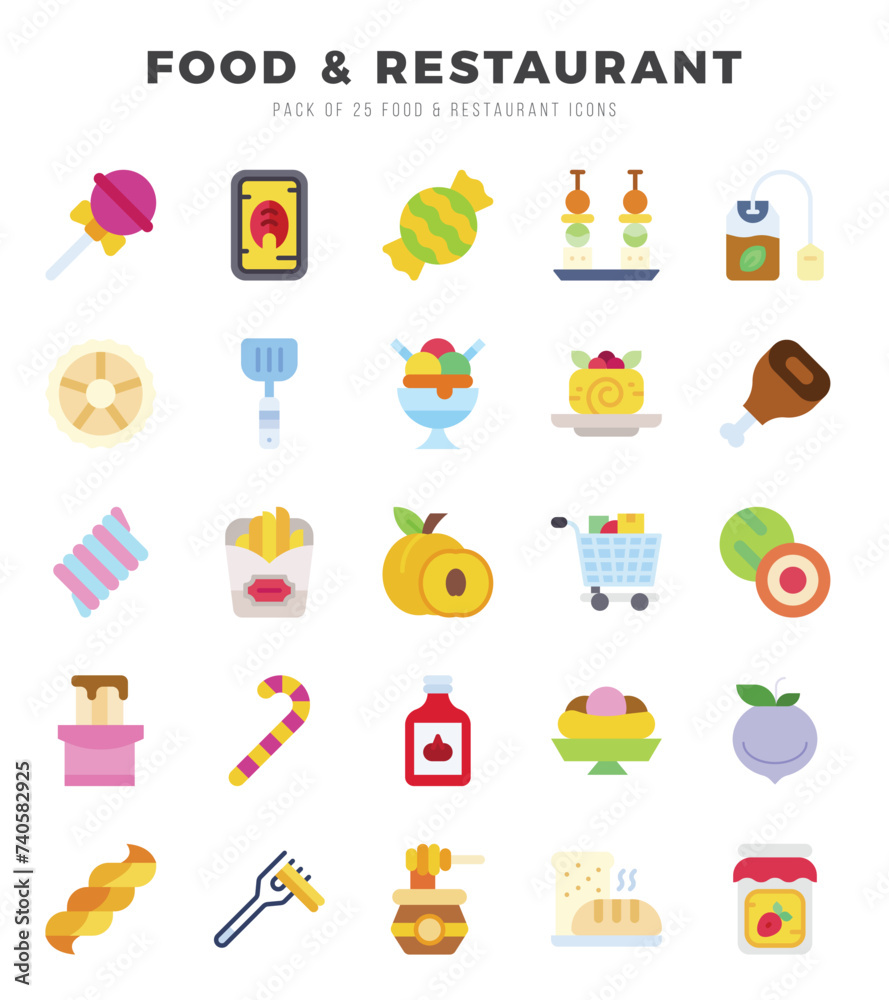 Food and Restaurant Icon Pack 25 Vector Symbols for Web Design.