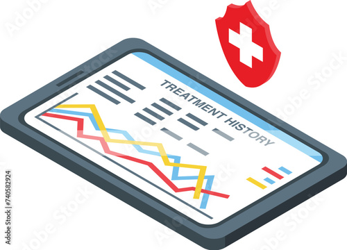 Treatment history tablet icon isometric vector. Result digital. Case document