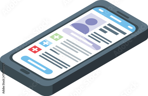 Treatment history smartphone icon isometric vector. Result digital. Medical record