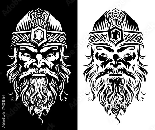 A Viking warrior or barbarian gladiator man mascot face looking strong wearing a helmet. In a retro vintage woodcut style.