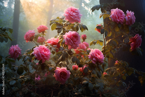 pink roses in the forest
