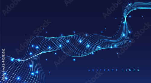 Glowing lines on blue background.