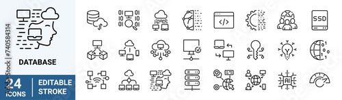Database line web icons. Server and Cloud service. Network and Technology vector.