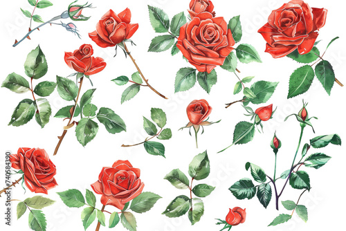 Red Roses Seamless Floral Pattern isolate on transparent background