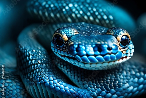 Blue viper snake closeup face