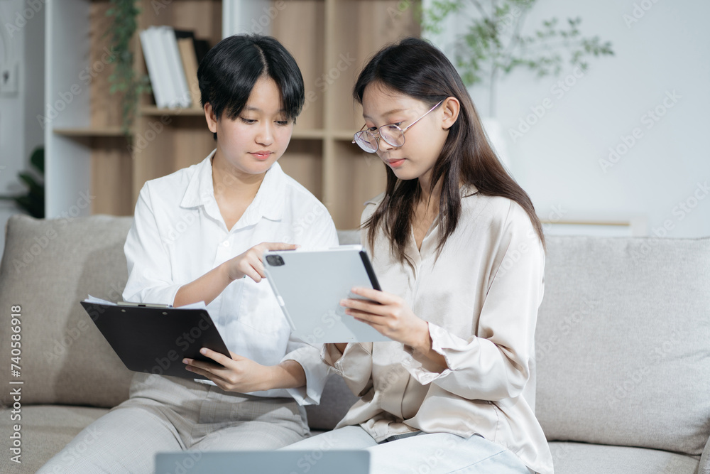 lifestyle of office workers person calculating expenses and using laptop. Home office. Work place. Lifestyle.