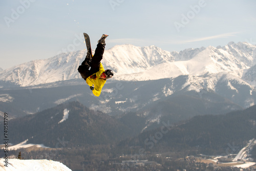Skier jumping in the mountains