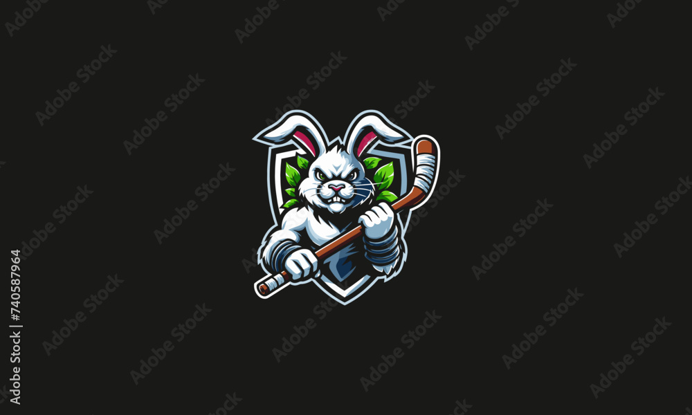 rabbit hold stick cricket on shield vector logo design