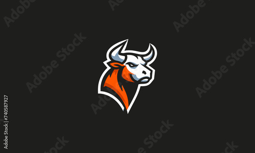 head bull orange angry vector flat design