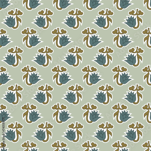 Indian block print booti floral kalamkari seamless repeat pattern © CADDED DESIGNS