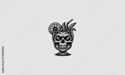 head skull glass cocktail vector flat design