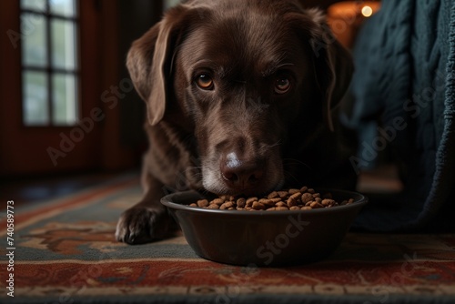 Labrador marron foncé mangeant des granulés » IA générative