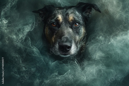 Portrait d'un chien dans de la fumée » IA générative
