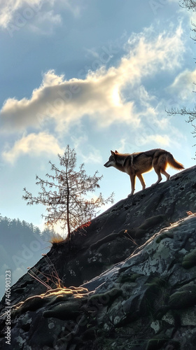 Wolf walks on rocky terrain in the forest © Rajko