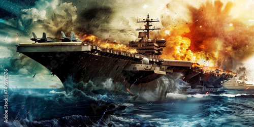 Modern Aircraft Carrier in Warzone Being Attacked and Destroyed