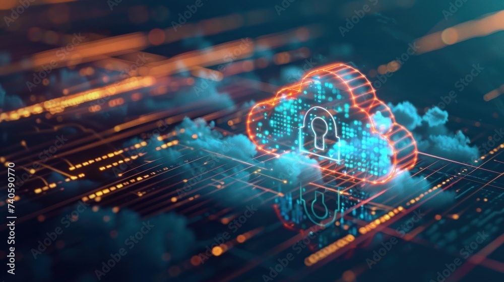 Futuristic digital padlock on a vibrant cybersecurity circuit board, symbolizing advanced data protection technology. Futuristic digital padlock on a vibrant cybersecurity circuit board, symbolizing advanced data protection technology.