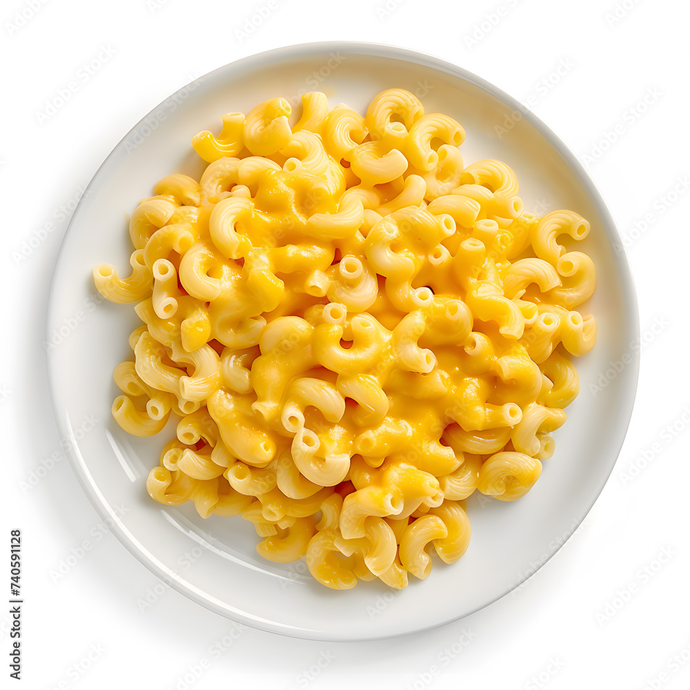 Macaroni and cheese in white bowl top view isolated on white Background Macaroni and cheese in white bowl top view isolated on white Background