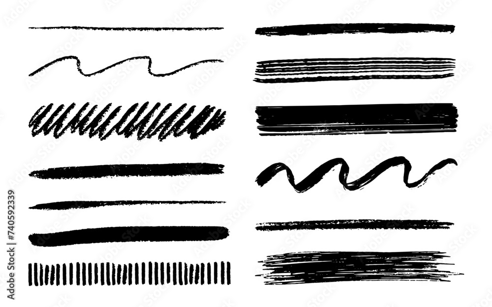 Scribbles set. Hand drawn pencil curly lines. Black marker drawing squiggles, strokes vector collection. Paint brush sketches. Scrawl textured elements isolated on white background