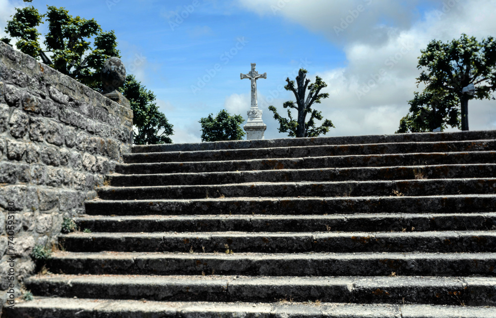 Stairway and cross. St Bonnet de chateau. France nineties Stairway and cross. St Bonnet de chateau. France nineties