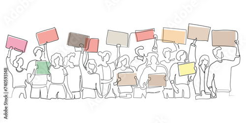 hand drawn line art vector of people holding placards. People power and protest concept. Freedom of Opinions. Raise Your voices and Address your concerns. Human Rights. Causes to fight for