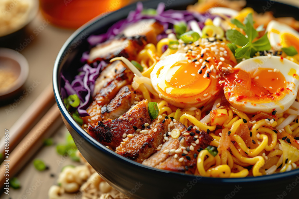 Colorful Ramen Noodle Bowl Collection, street food and haute cuisine