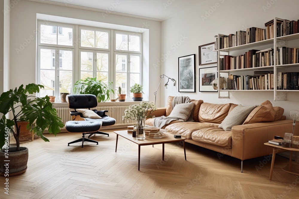 Scandinavian Mid-century Living Spaces: Classic Board Flooring Apartment