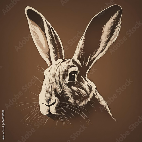 a fluffy rabbit on a dark background. decoration for a Happy Easter. graphic drawing. artificial intelligence generator, AI, neural network image. background for the design. © Alena Mostovich