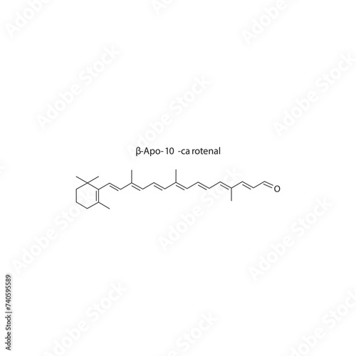 β-Apo-10′-carotenal skeletal structure diagram.Caratenoid compound molecule scientific illustration on white background.
